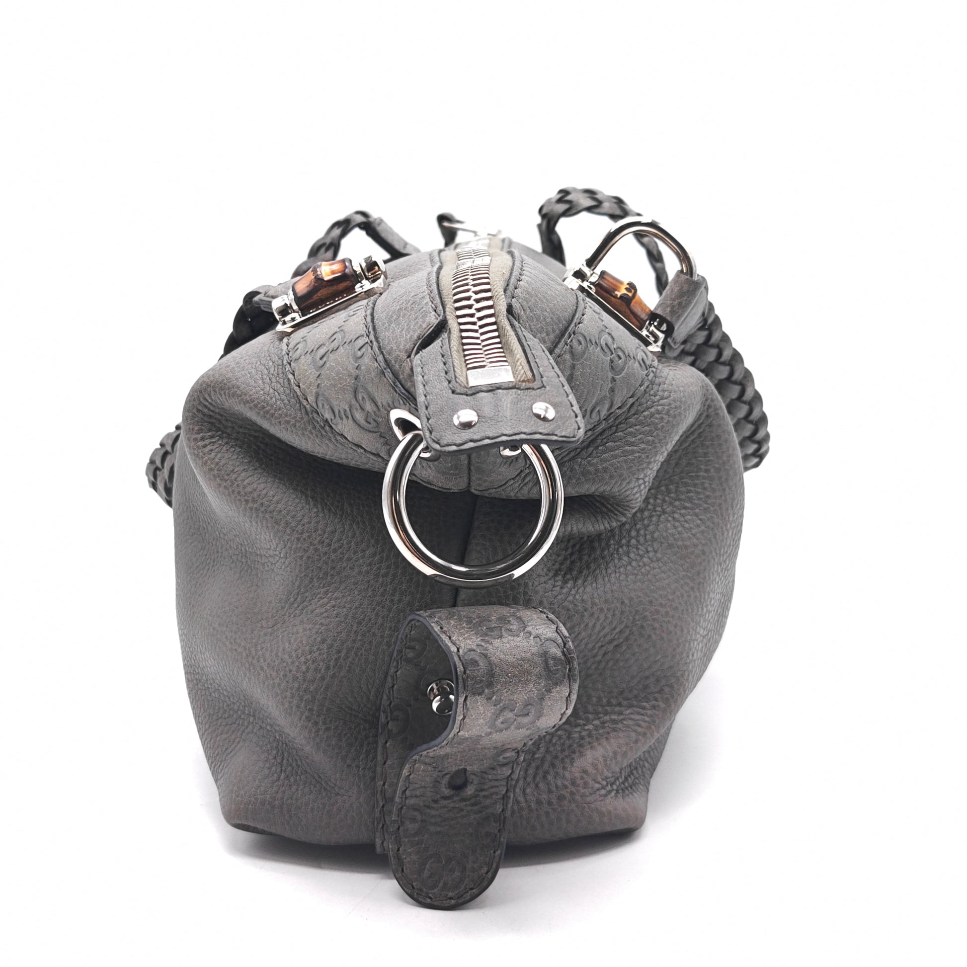 grey leather wrist tote bag