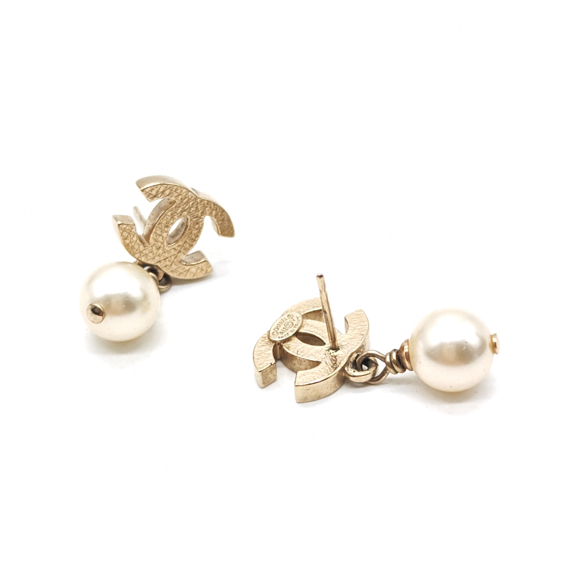 Faux Pearl CC Drop Earrings