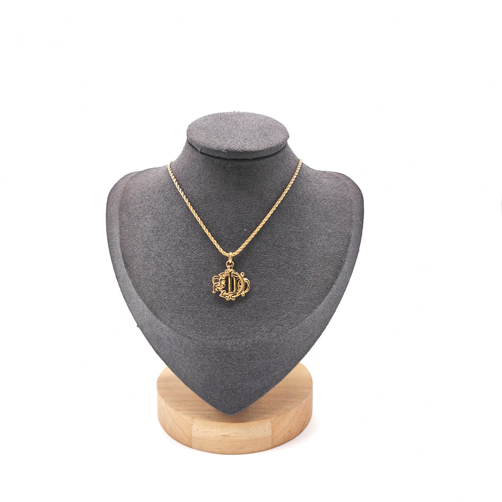 Christian Dior Vintage Script Monogram Insignia Pendant Necklace W21559