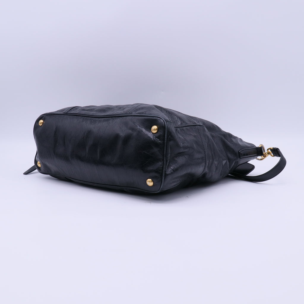 Prada Vitello Shine Tote Black twins LDJ4193