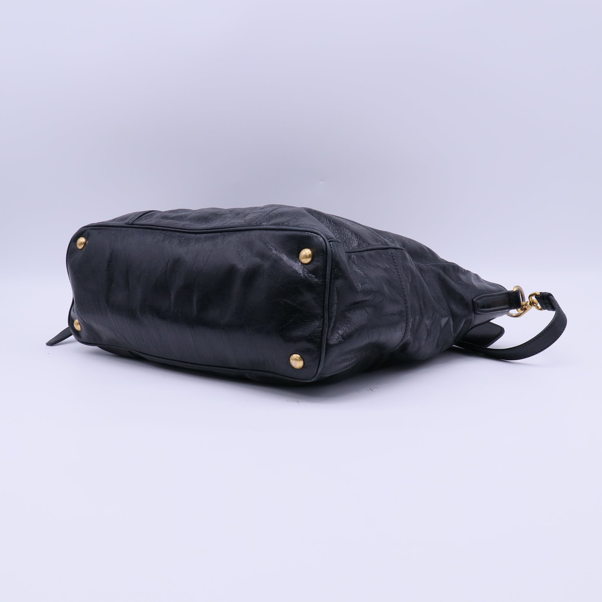 Prada Vitello Shine Tote Black twins LDJ4193
