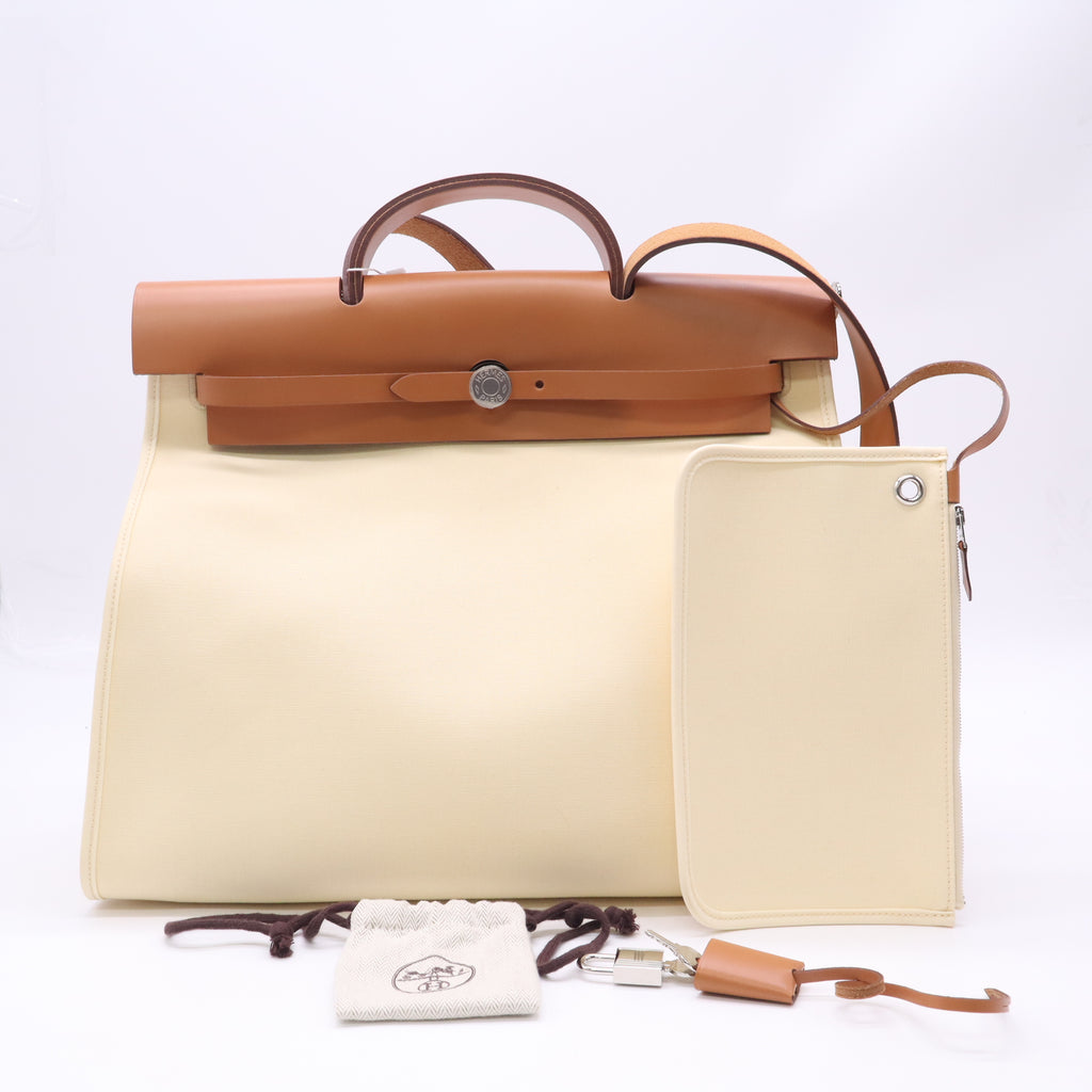 Hermes Herbag Zip Leather and Toile 39 twins LDJ5829