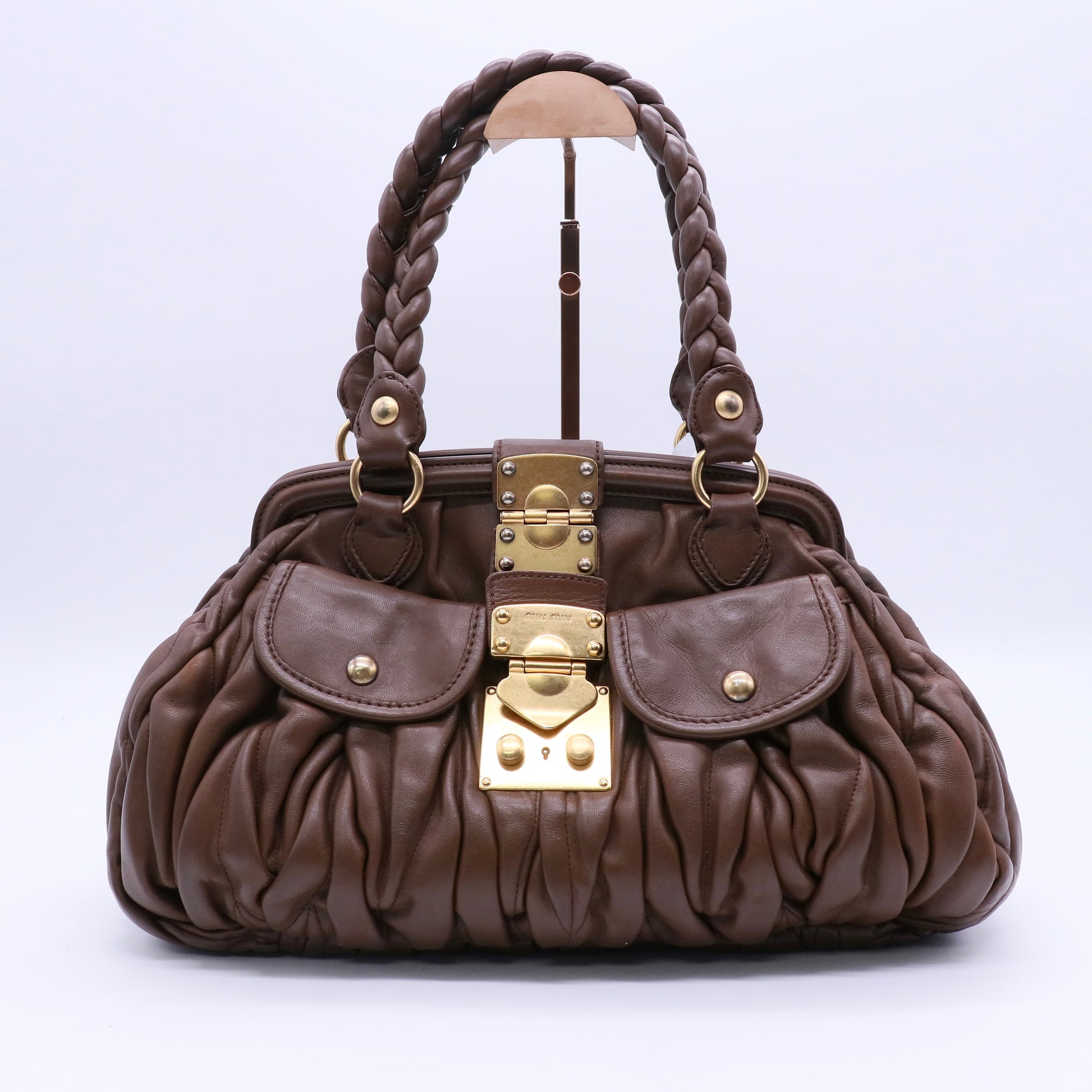 Leather Braided Handle Bag twins B20995