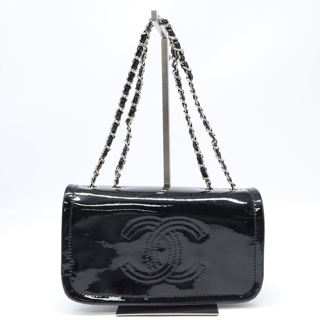 Chanel Black Vinyl Rock and Chain Medium Flap Bag twins B22456