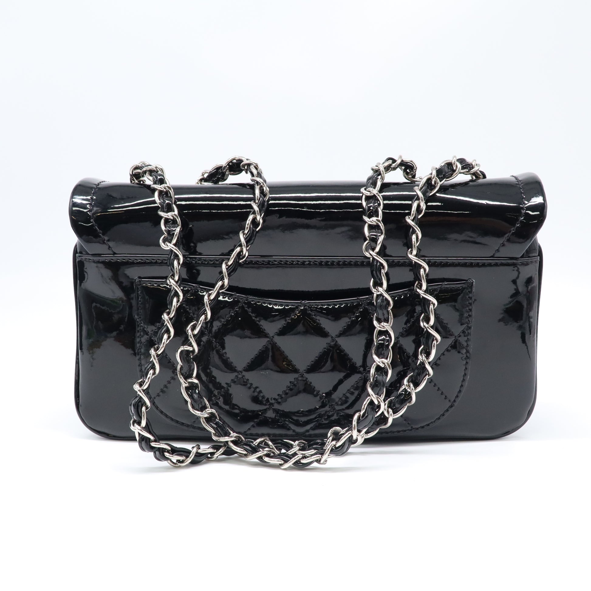 Chanel Black Vinyl Rock and Chain Medium Flap Bag twins B22456