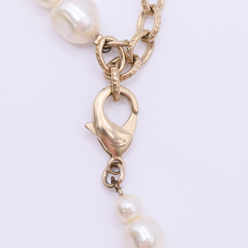 Chanel Goldtone Chain and Faux Pearl CC Drop Necklace Twins LDJ4170