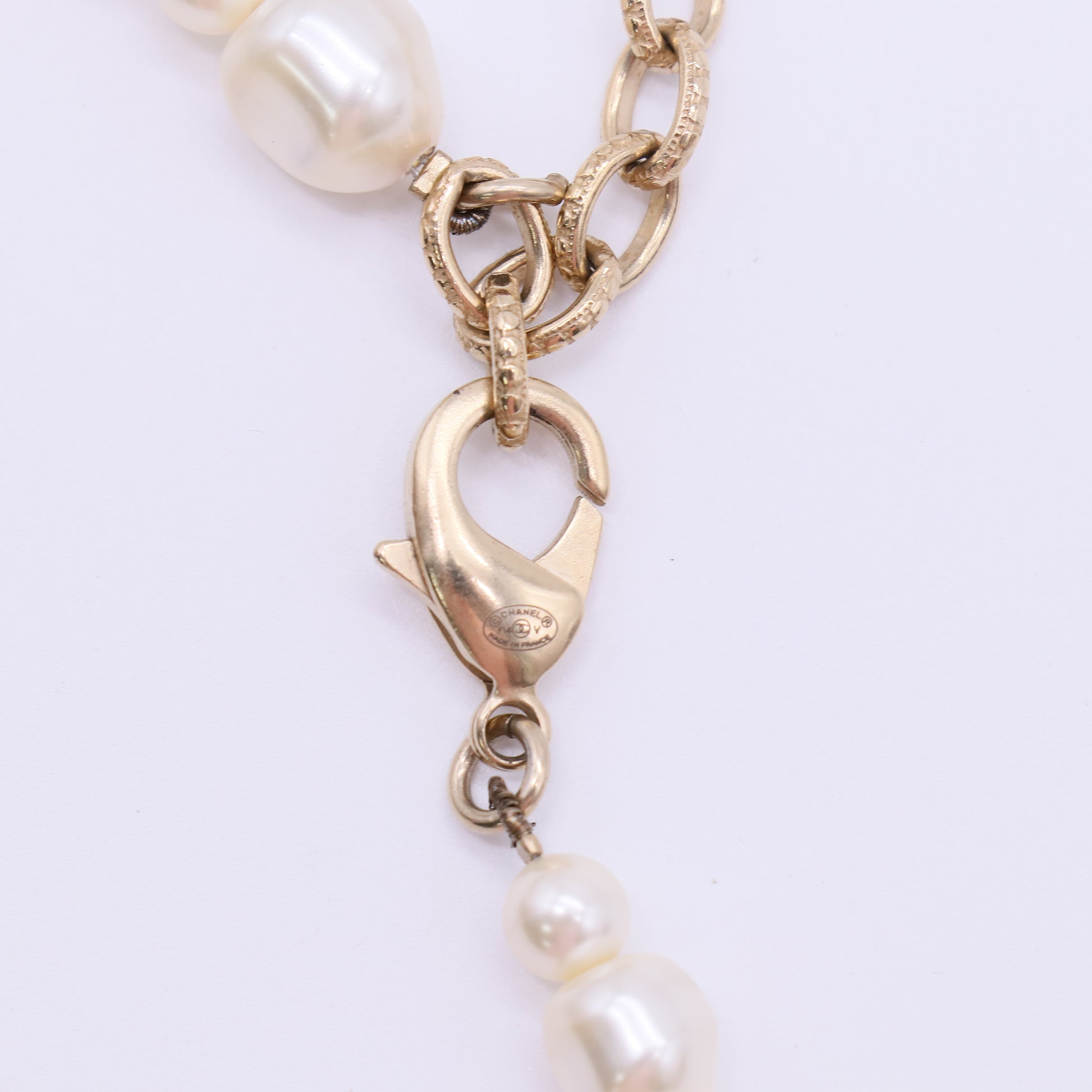 Chanel Goldtone Chain and Faux Pearl CC Drop Necklace Twins LDJ4170