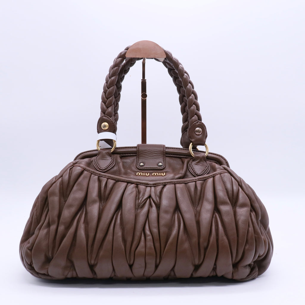 Leather Braided Handle Bag twins B20995