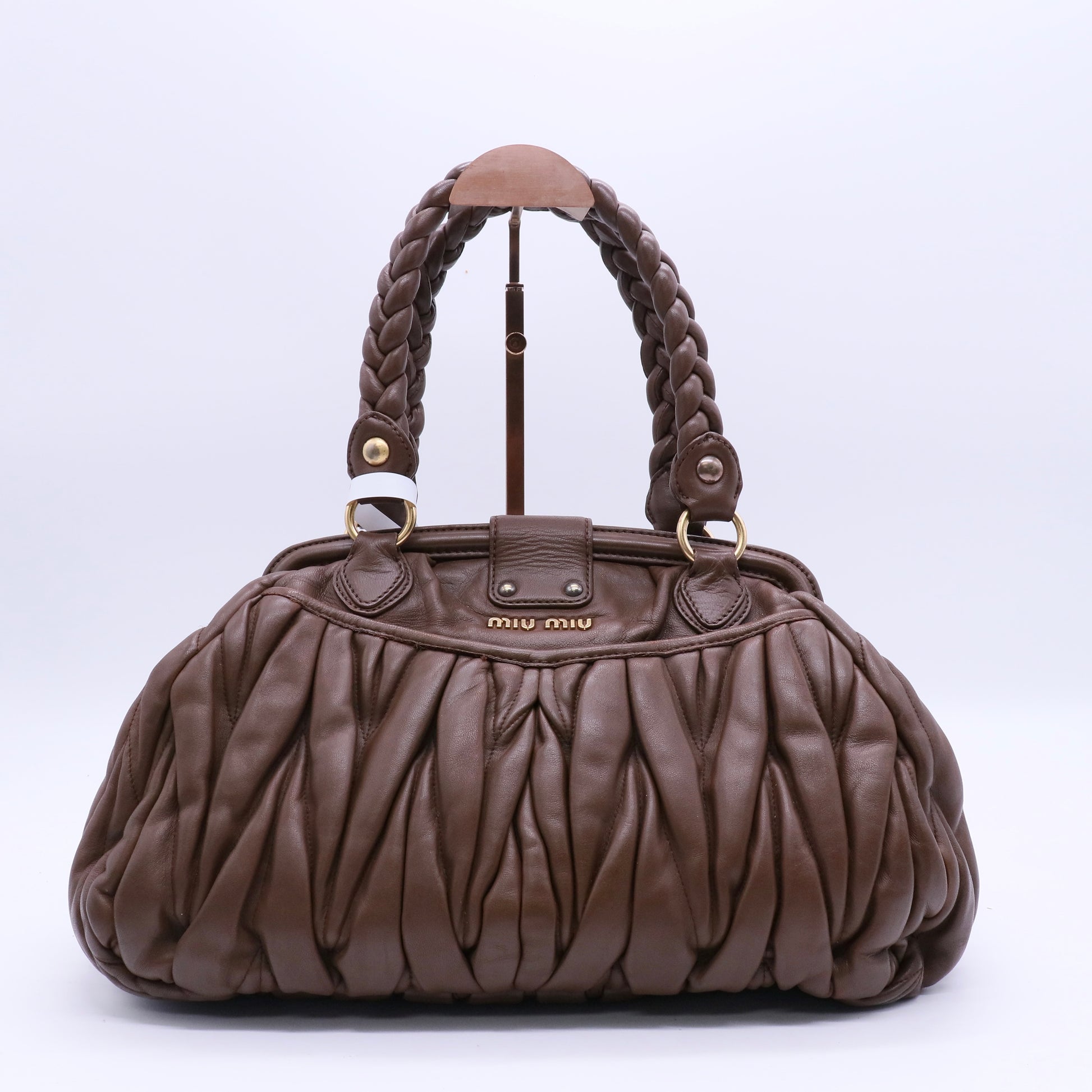 Leather Braided Handle Bag twins B20995
