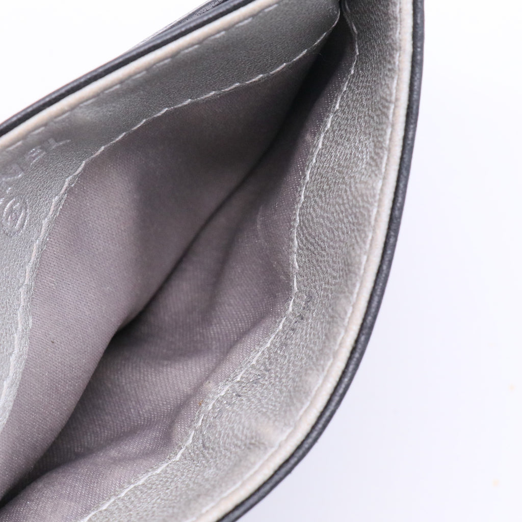 Lambskin Camellia Embossed Card Holder Black