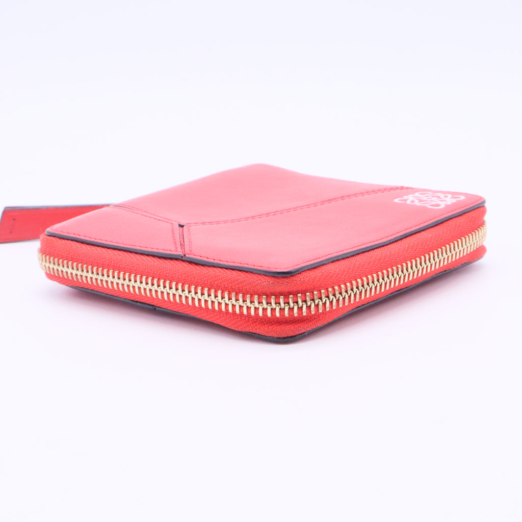 Red Leather Puzzle Zip Compact Wallet