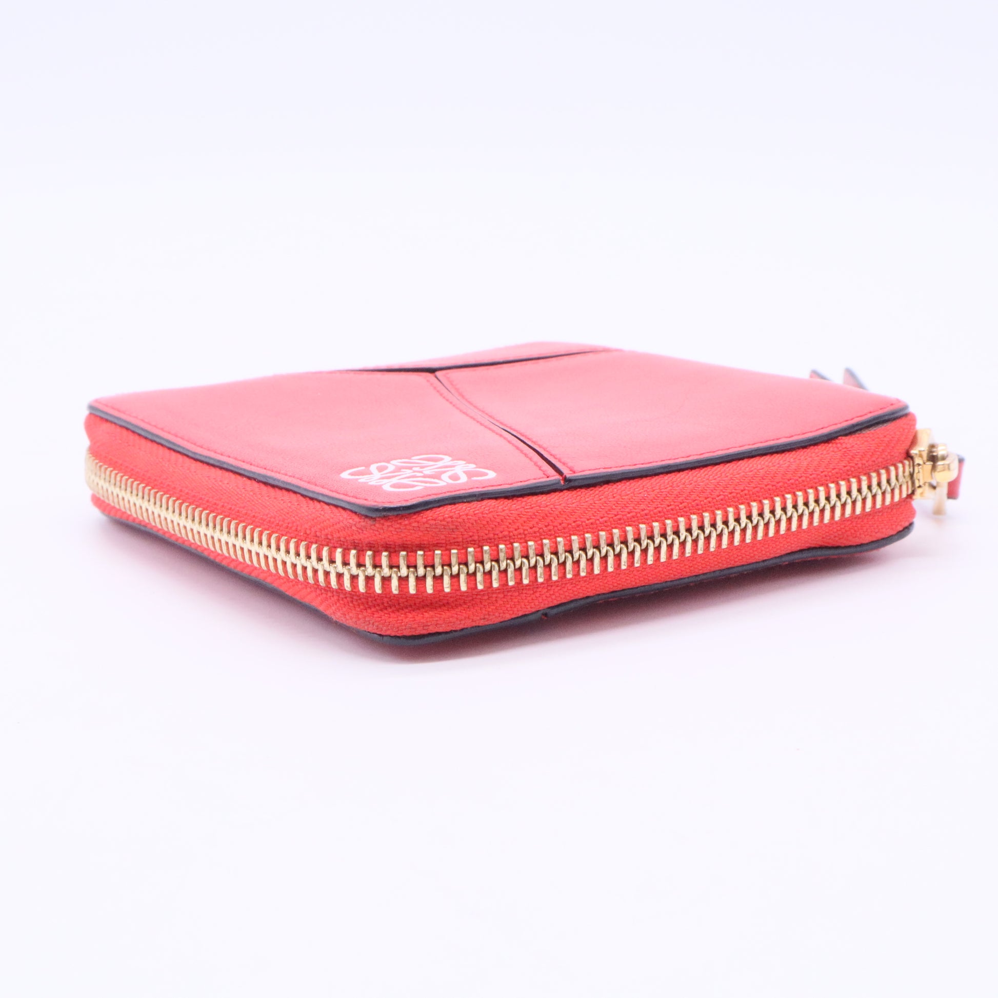 Red Leather Puzzle Zip Compact Wallet