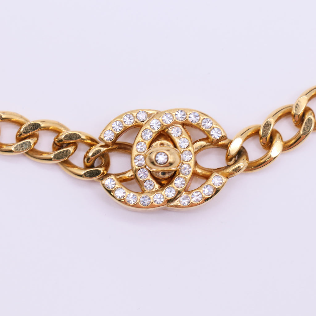Chanel Crystal CC Chain Cuban Bracelet GoldTwins LDJ4171