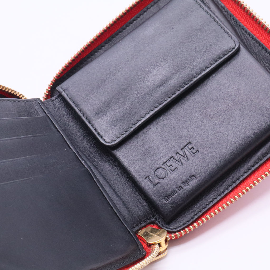 Red Leather Puzzle Zip Compact Wallet