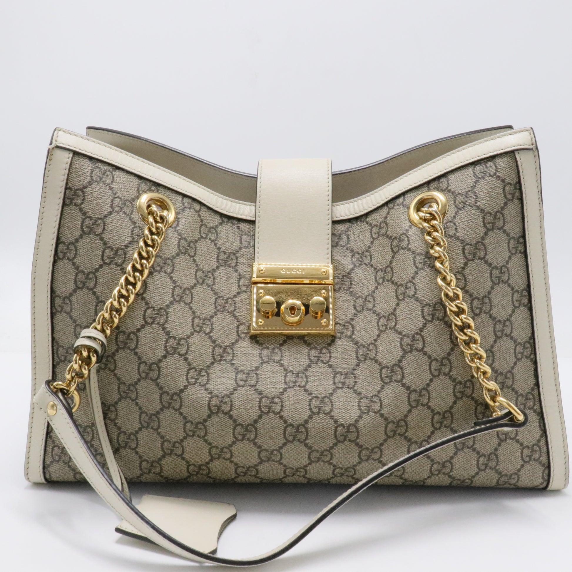 GG Supreme Monogram Medium Padlock Tote White