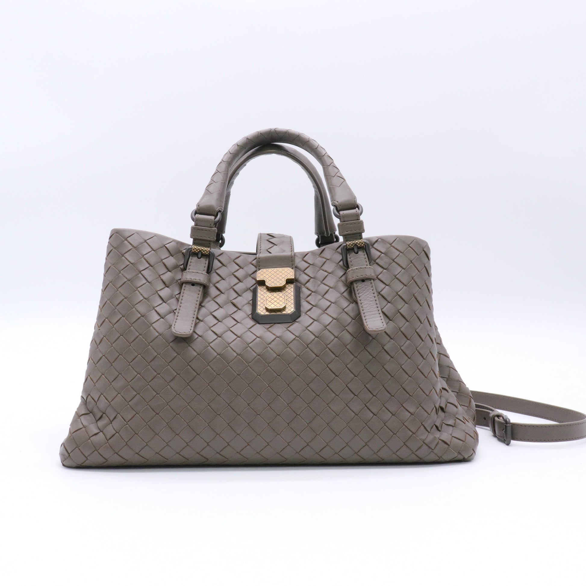 Brown Intrecciato Roma Leather Tote Bag twins