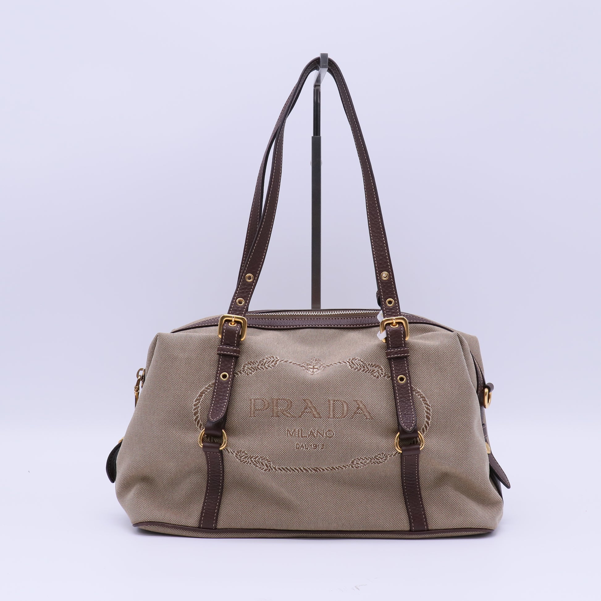 Prada Logo Jacquard Bauletto Bag Twins B22236