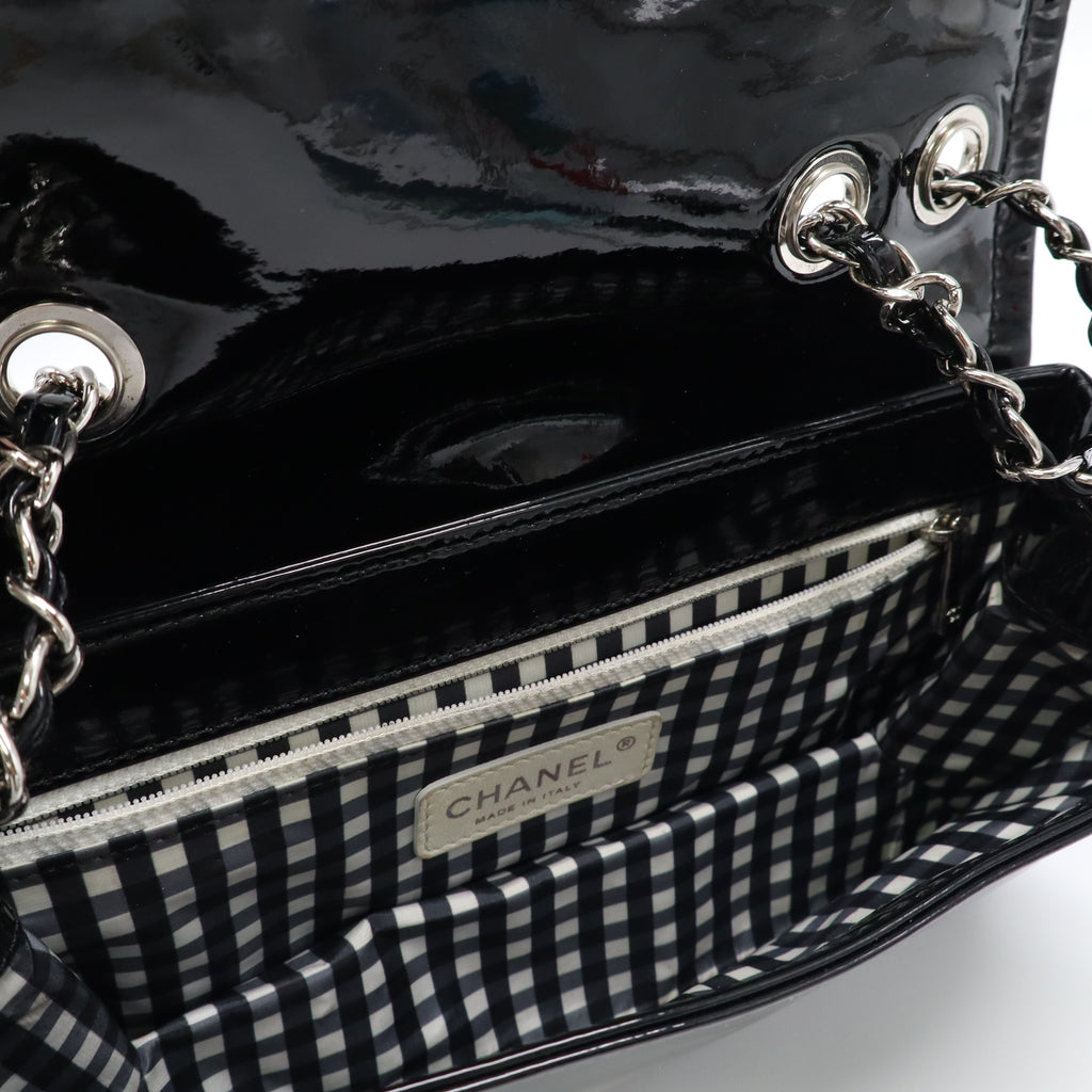 Chanel Black Vinyl Rock and Chain Medium Flap Bag twins B22456