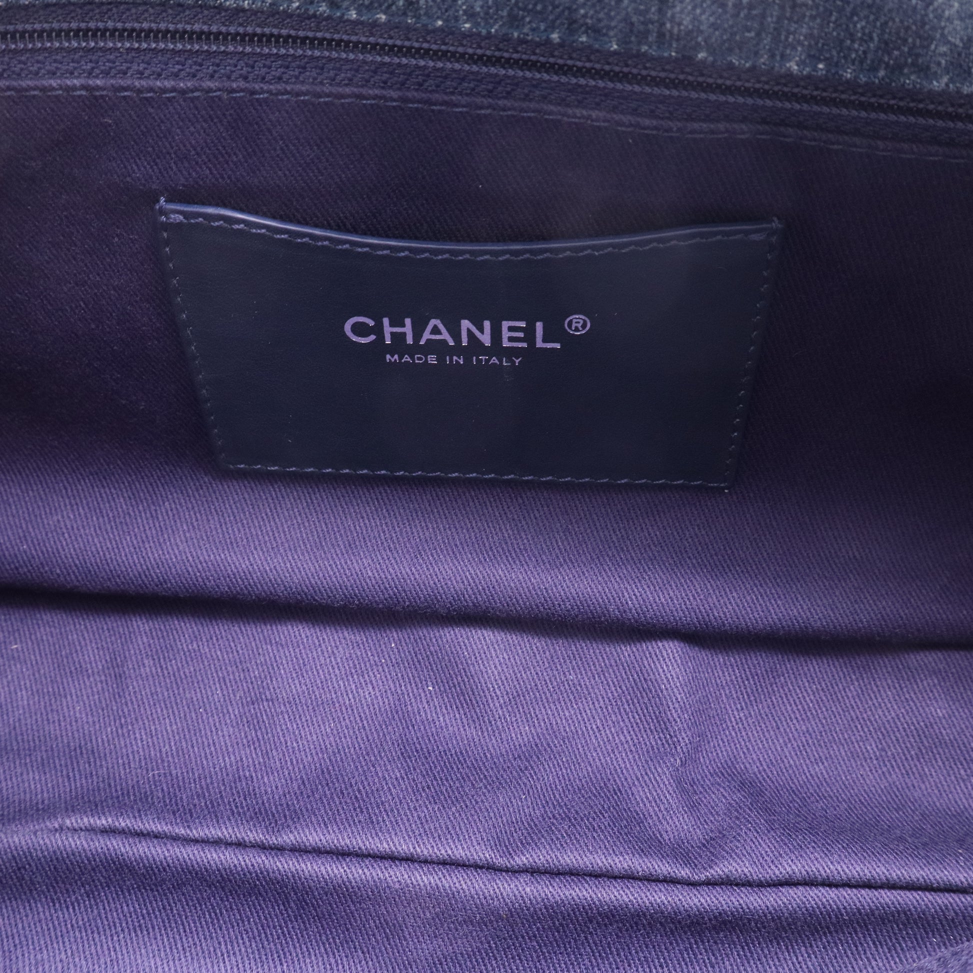 Blue Camellia Embroidered Distressed Denim Flap Bag twins