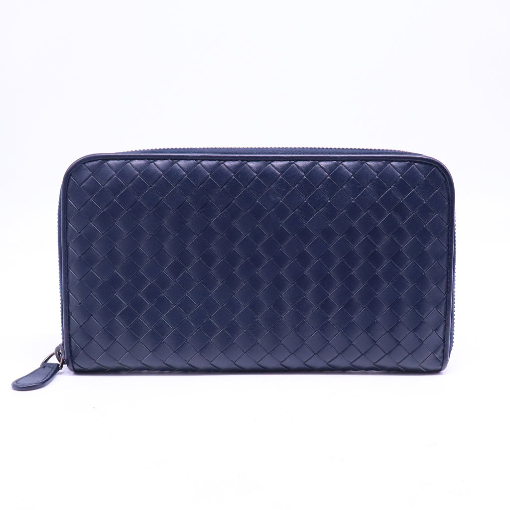 Purple Intrecciato Leather Zip Around Continental Wallet