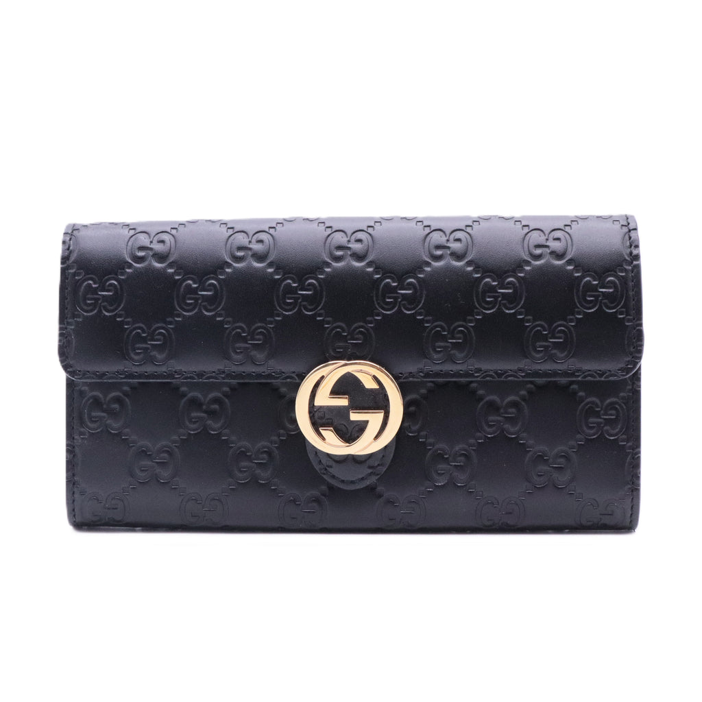 Gucci Black Guccissima Leather GG Icon Continental Wallet