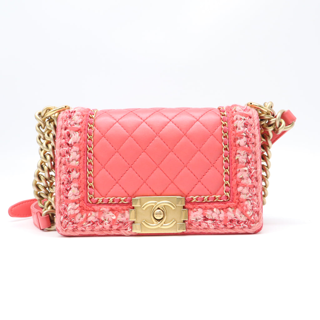 Chanel Pink Quilted Lambskin & Tweed Small Boy Bag B22291
