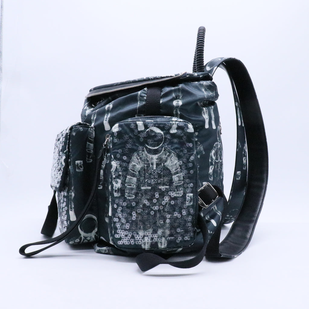 Chanel Sequin Nylon Lambskin Astronaut Essentials Backpack Black White Twins LDJ3140