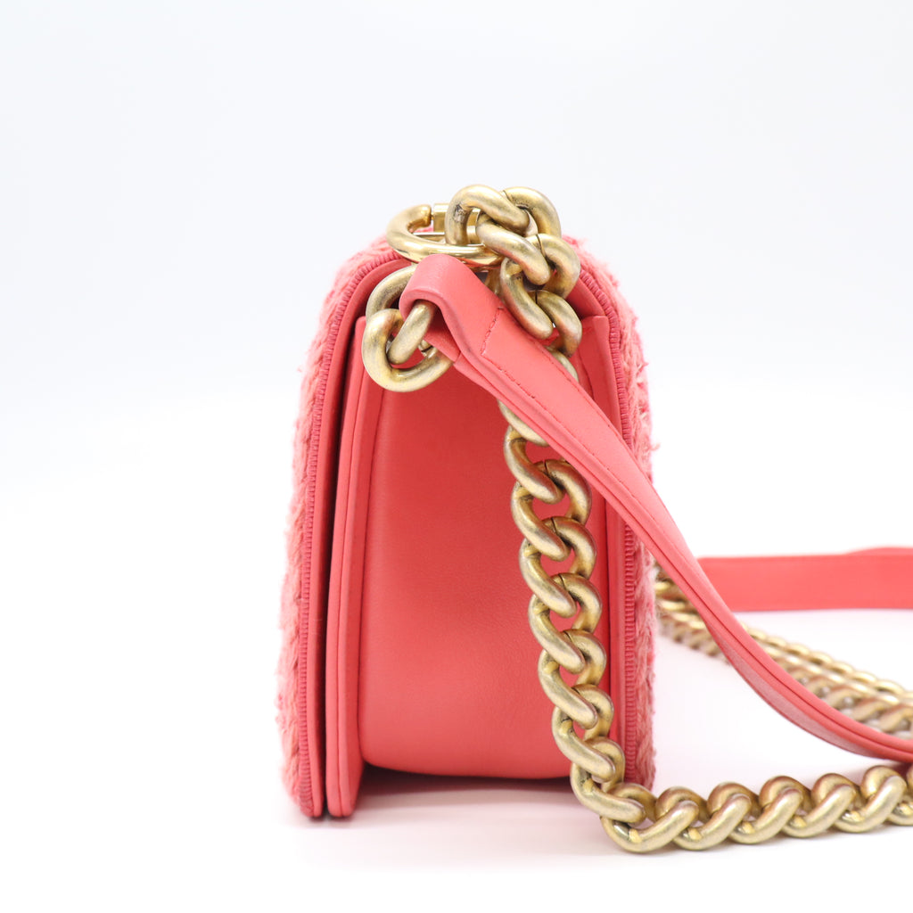 Chanel Pink Quilted Lambskin & Tweed Small Boy Bag B22291