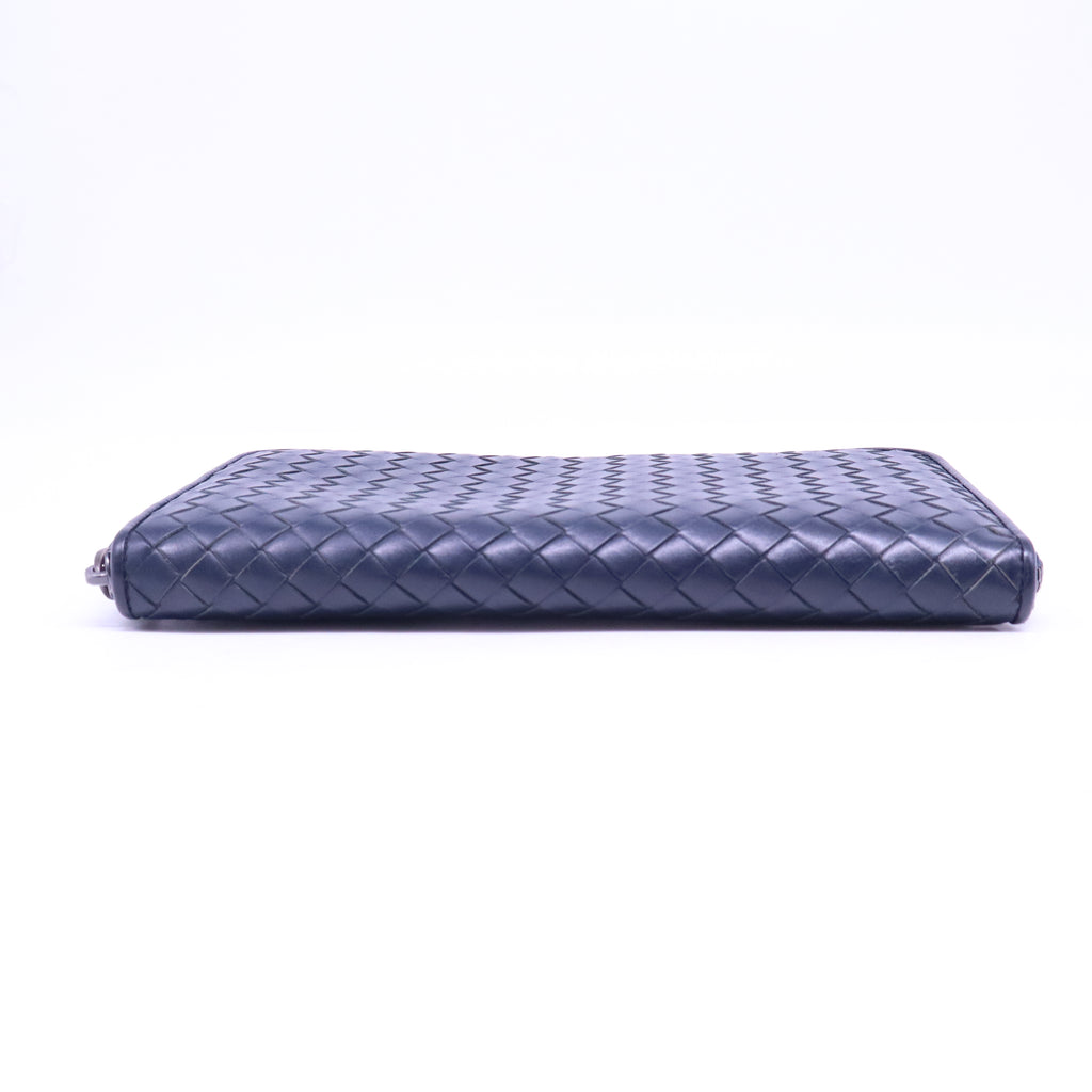 Purple Intrecciato Leather Zip Around Continental Wallet