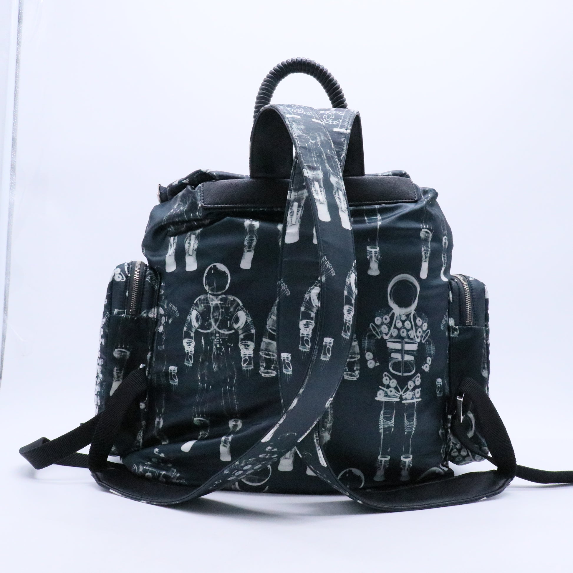 Chanel Sequin Nylon Lambskin Astronaut Essentials Backpack Black White Twins LDJ3140