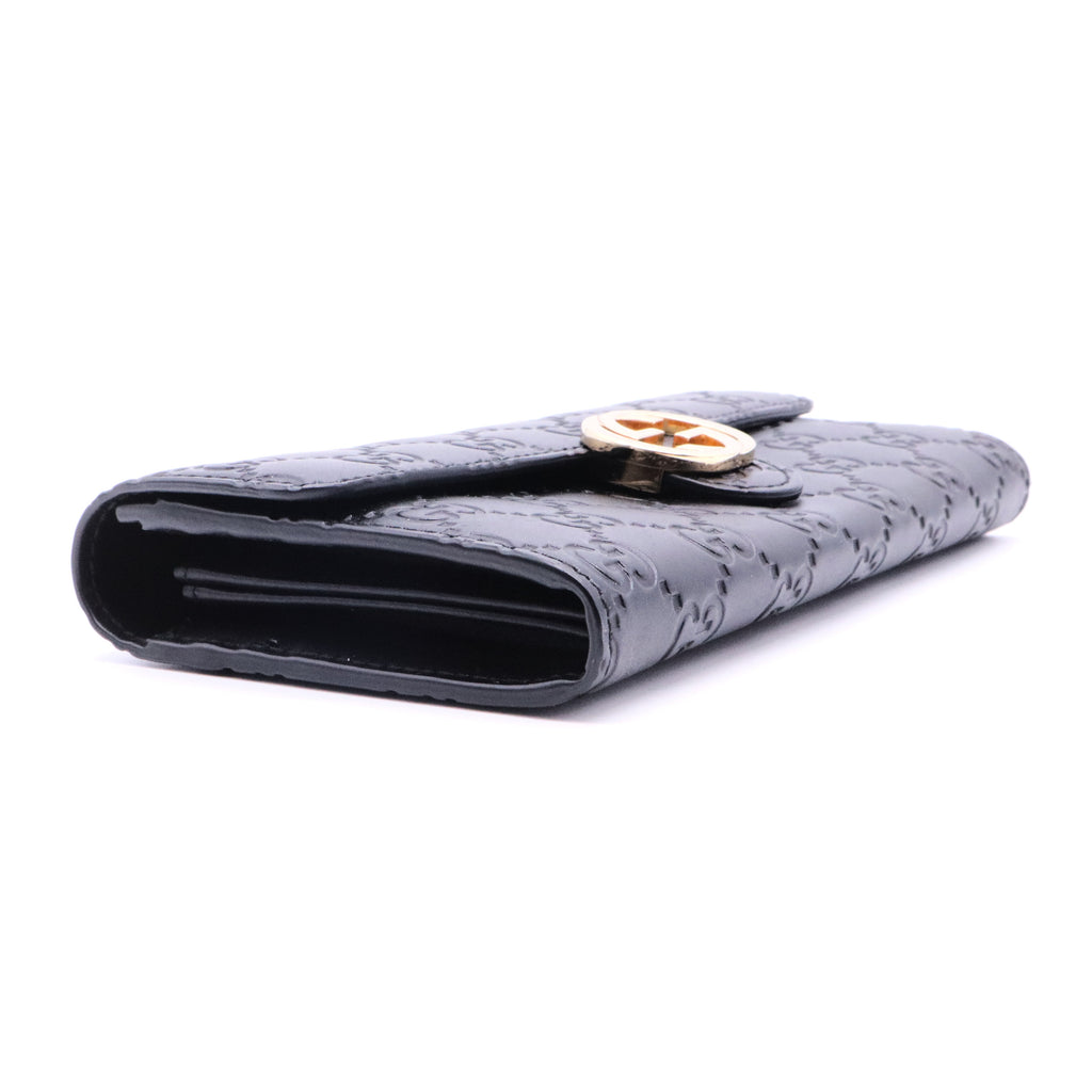 Gucci Black Guccissima Leather GG Icon Continental Wallet