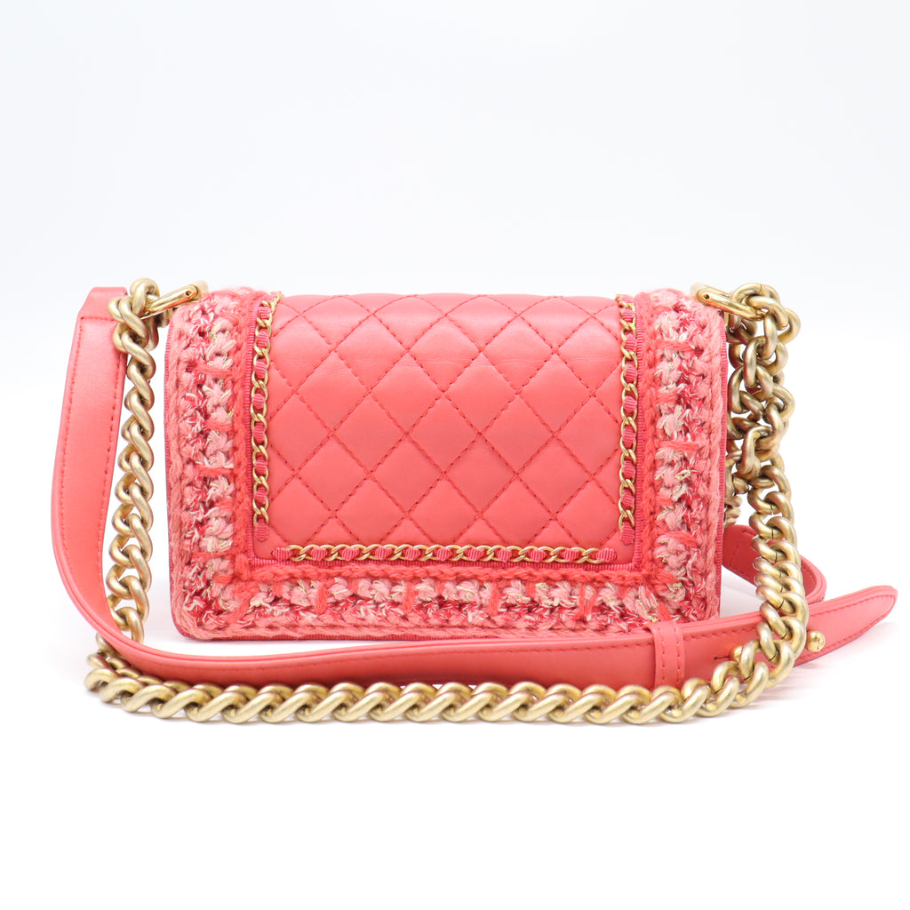 Chanel Pink Quilted Lambskin & Tweed Small Boy Bag B22291
