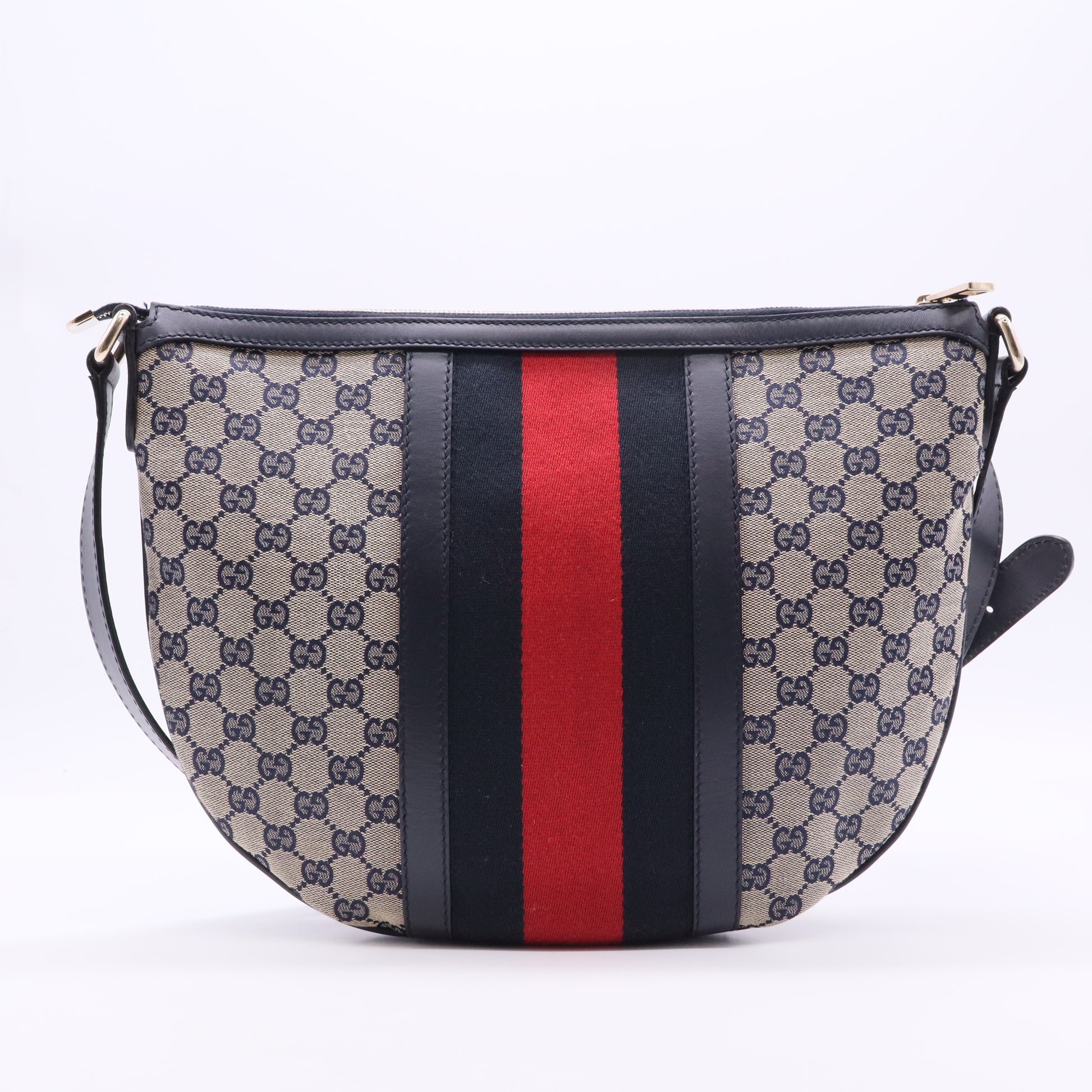 Monogram Vintage Web Medium Half Moon Hobo Navy