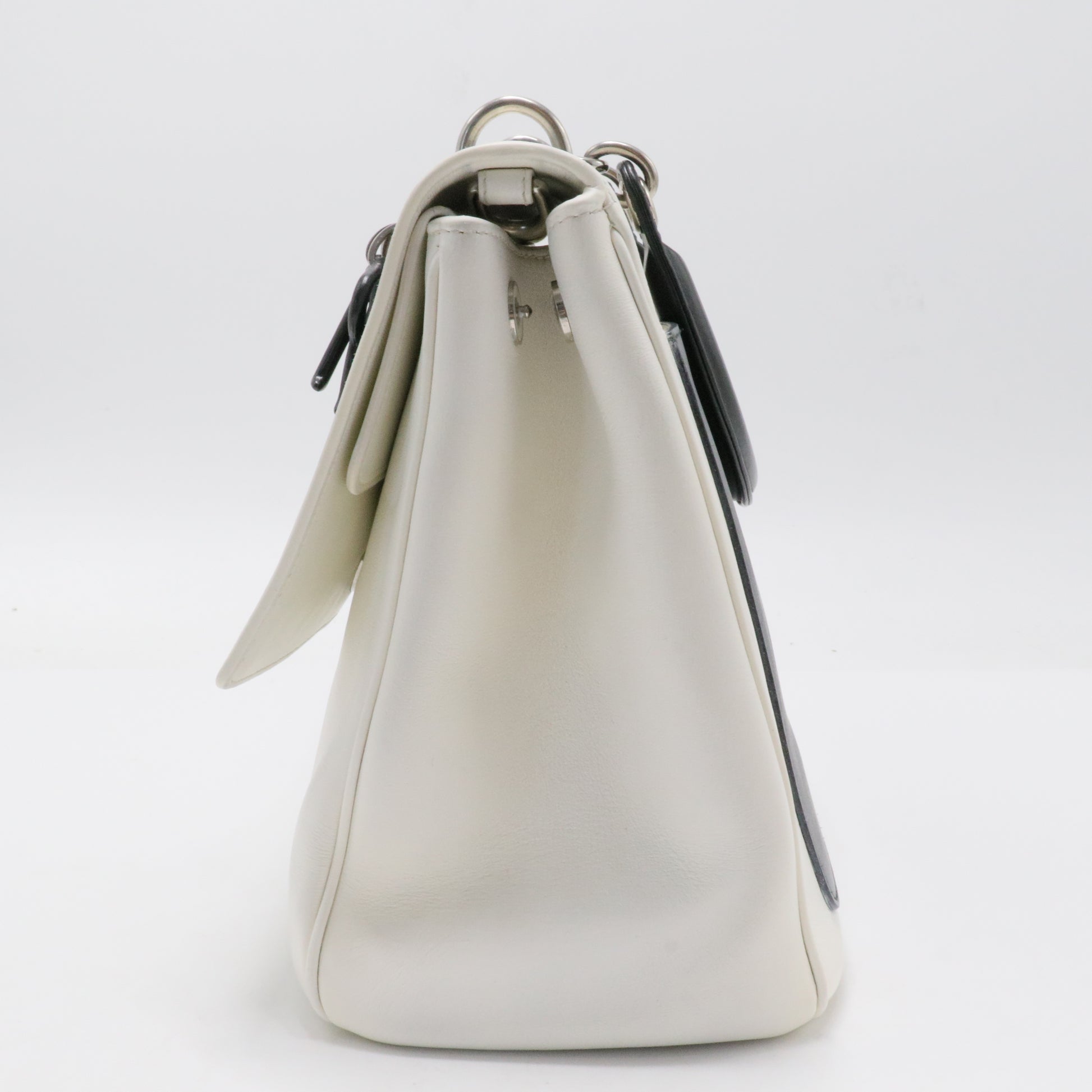 Dior White/Black Leather Large Be Dior Flap Top Handle Bag