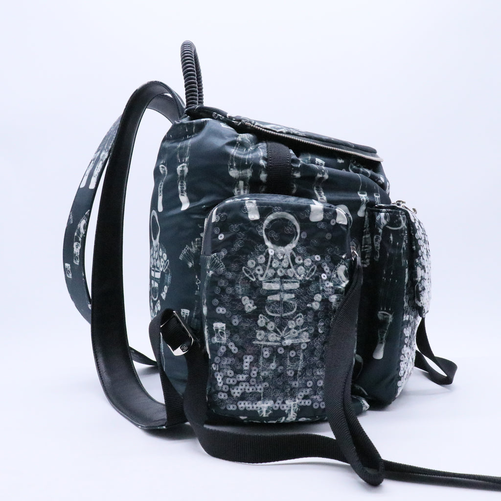 Chanel Sequin Nylon Lambskin Astronaut Essentials Backpack Black White Twins LDJ3140