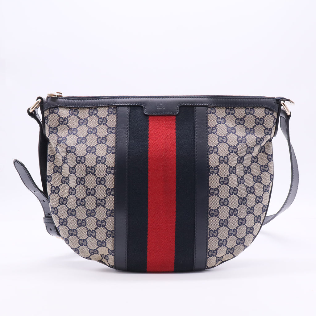 Monogram Vintage Web Medium Half Moon Hobo Navy