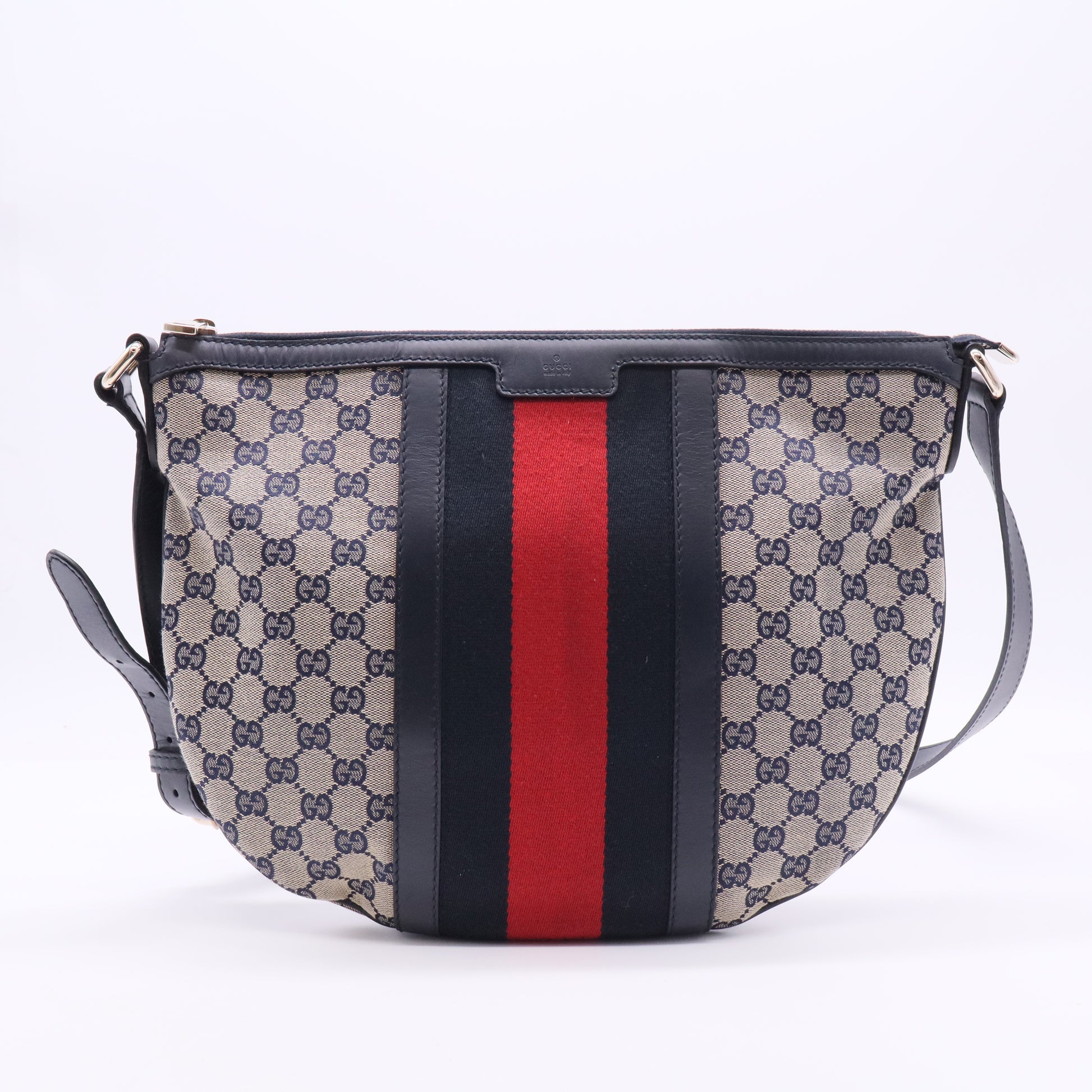 Monogram Vintage Web Medium Half Moon Hobo Navy