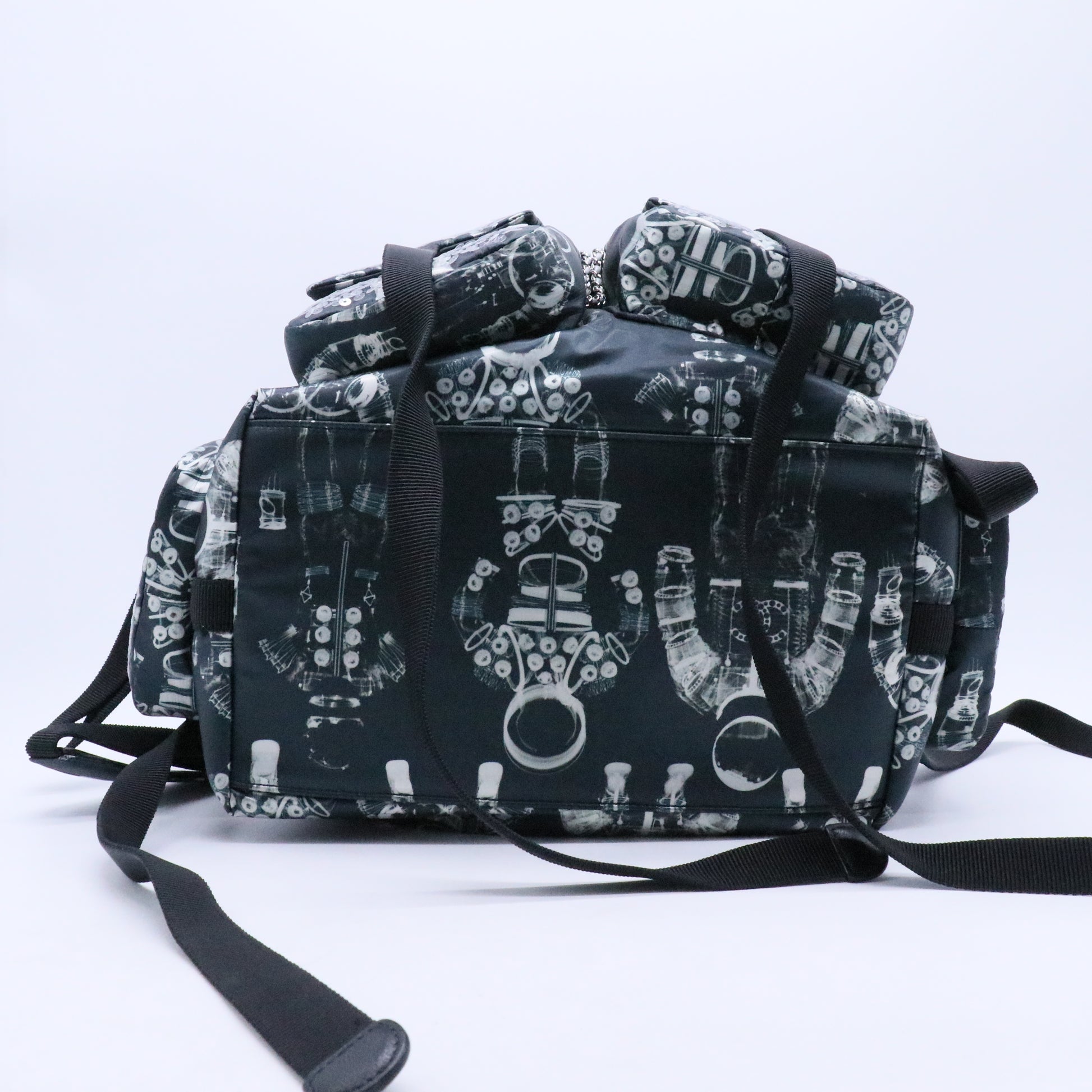 Chanel Sequin Nylon Lambskin Astronaut Essentials Backpack Black White Twins LDJ3140