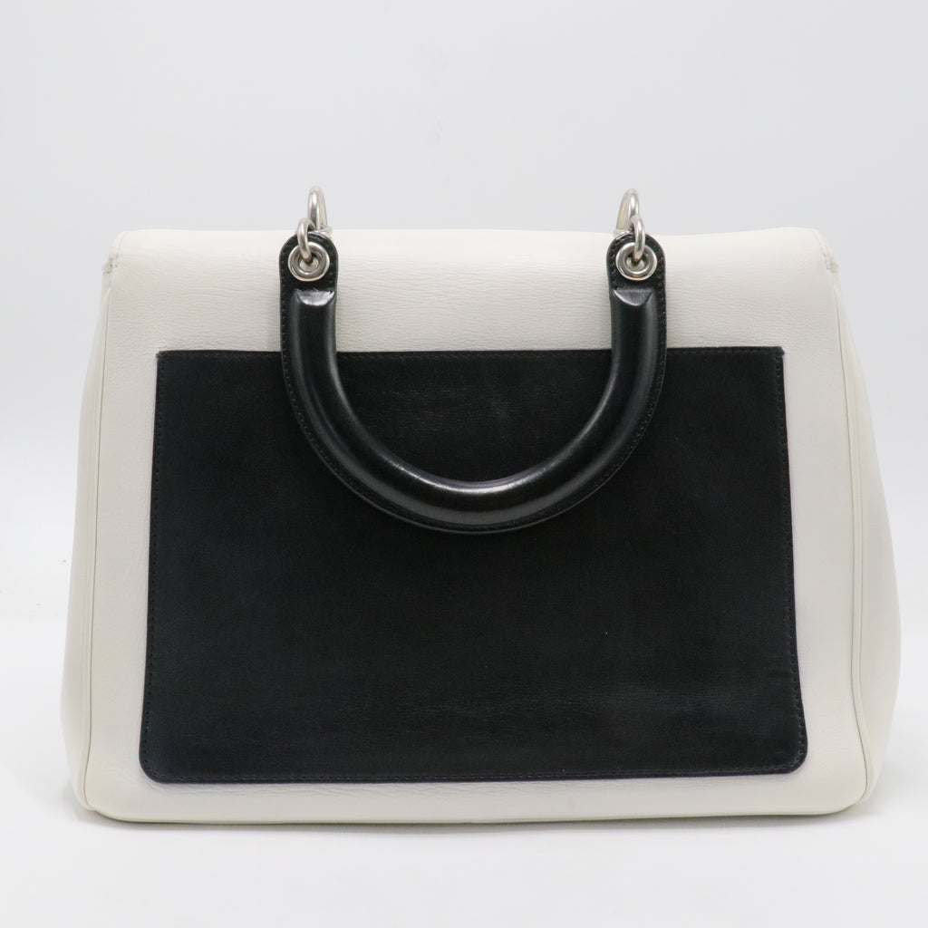 Dior White/Black Leather Large Be Dior Flap Top Handle Bag