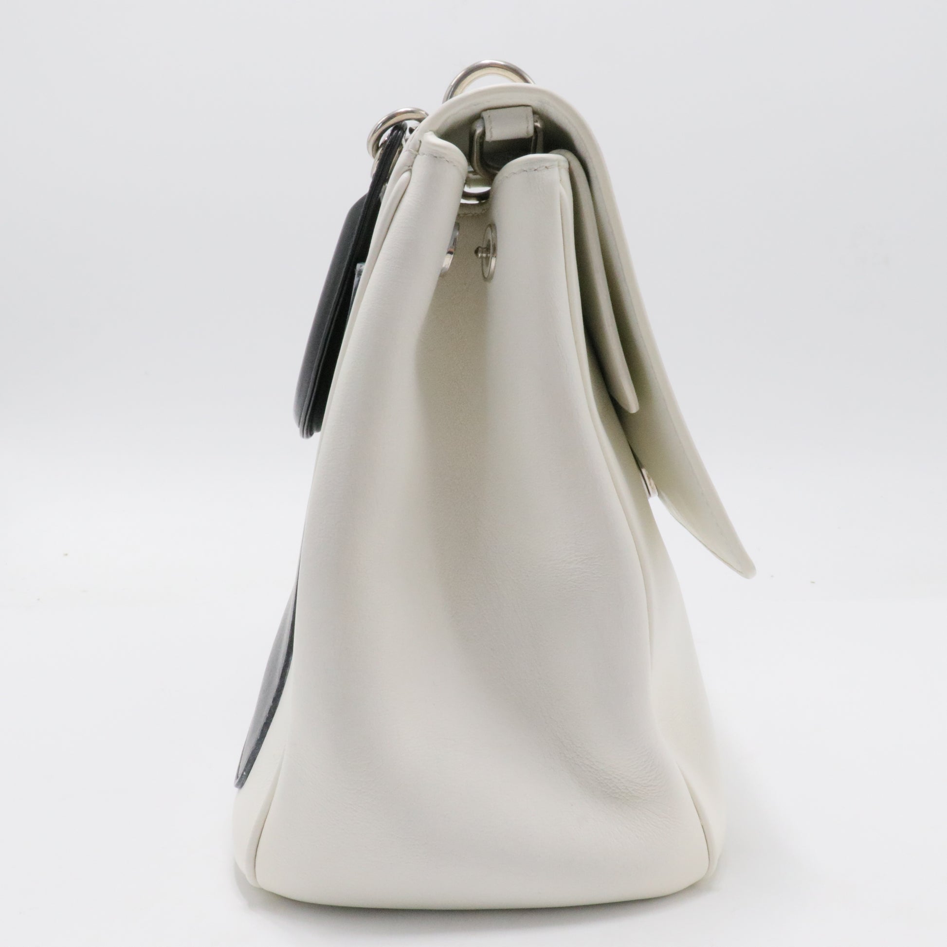 Dior White/Black Leather Large Be Dior Flap Top Handle Bag