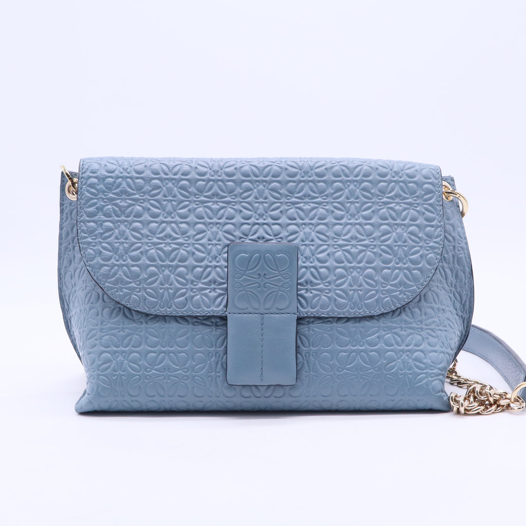 Blue Signature Embossed Leather Flap Shoulder Bag B20249