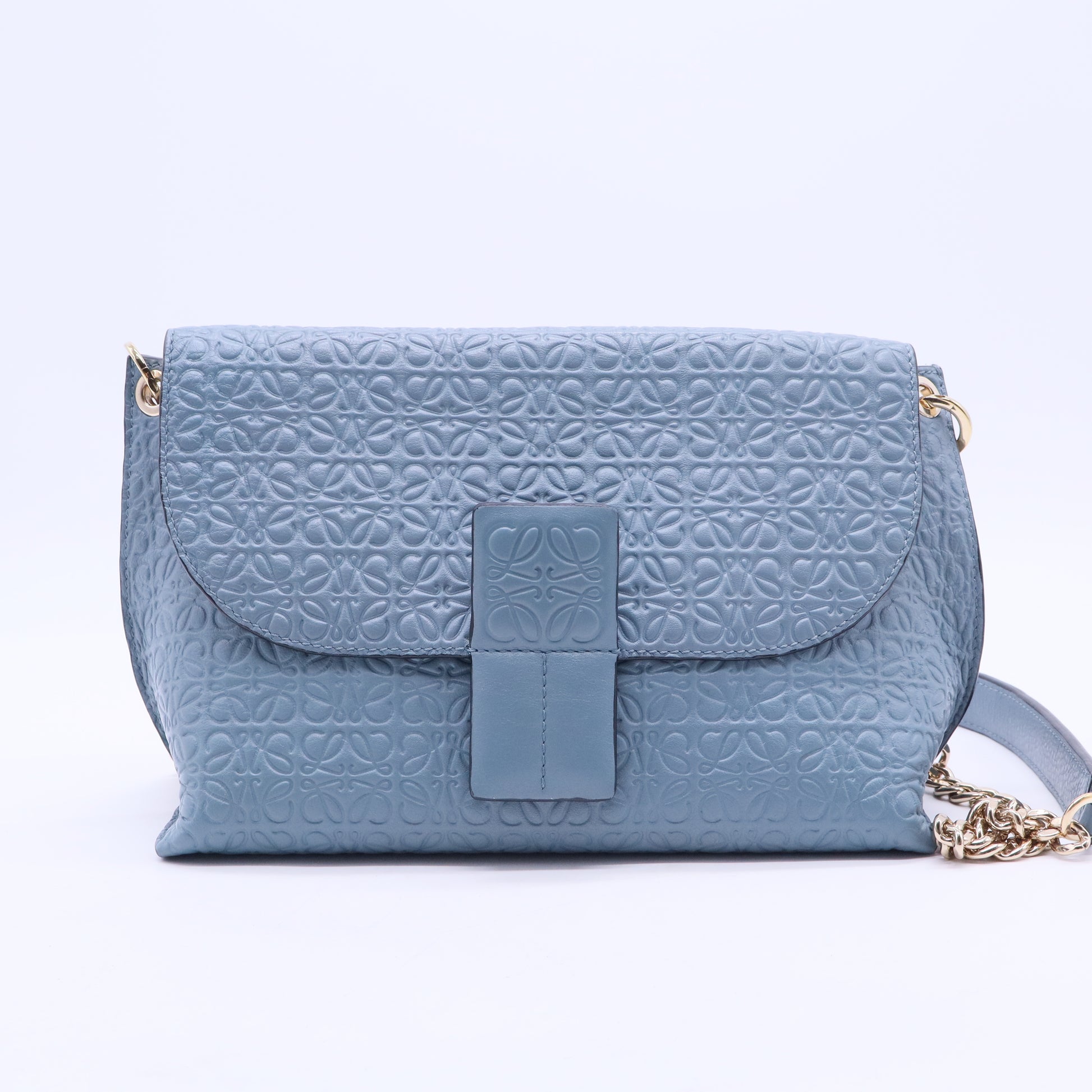 Blue Signature Embossed Leather Flap Shoulder Bag B20249