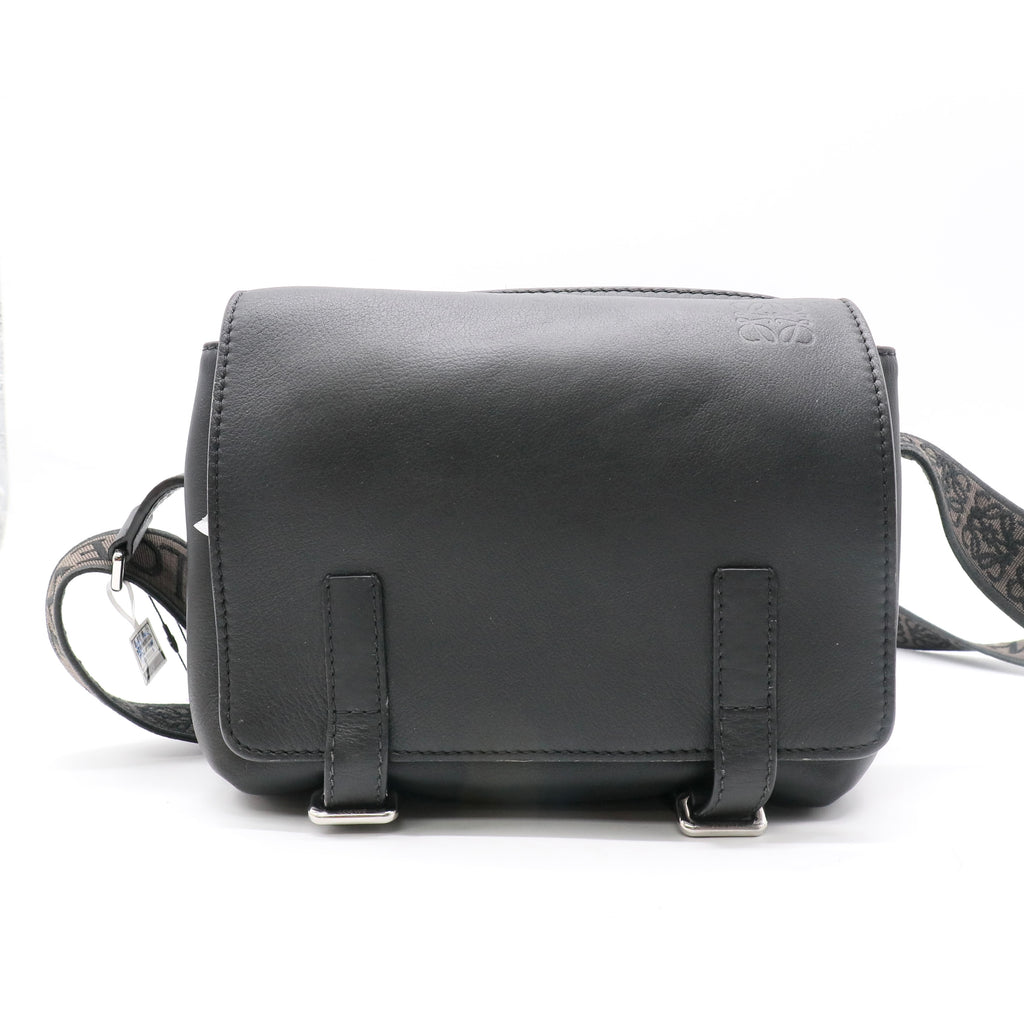 Loewe Soft Grained Calfskin Military Messenger Bag Black twins LDJ5028