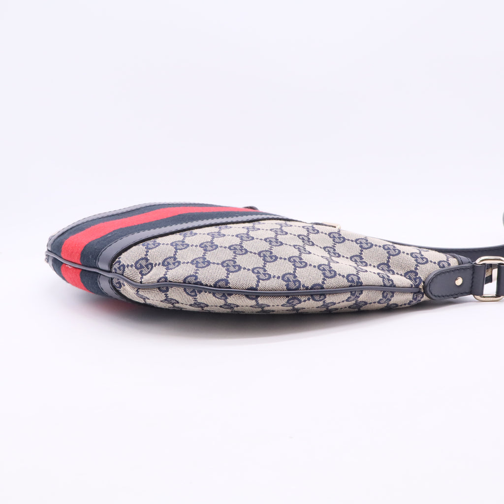 Monogram Vintage Web Medium Half Moon Hobo Navy