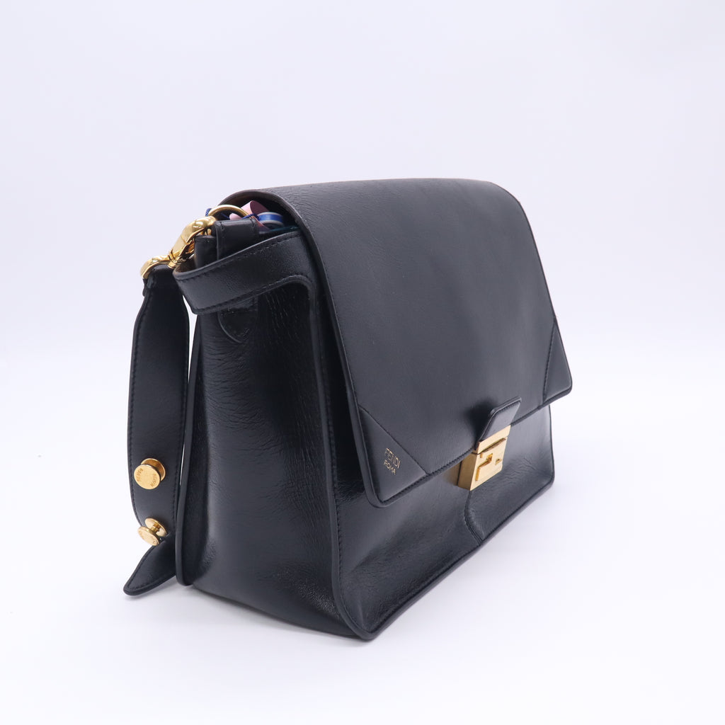 Fendi Agnello Old Shine Large Kan U Shoulder Bag Black twins LDJ5807