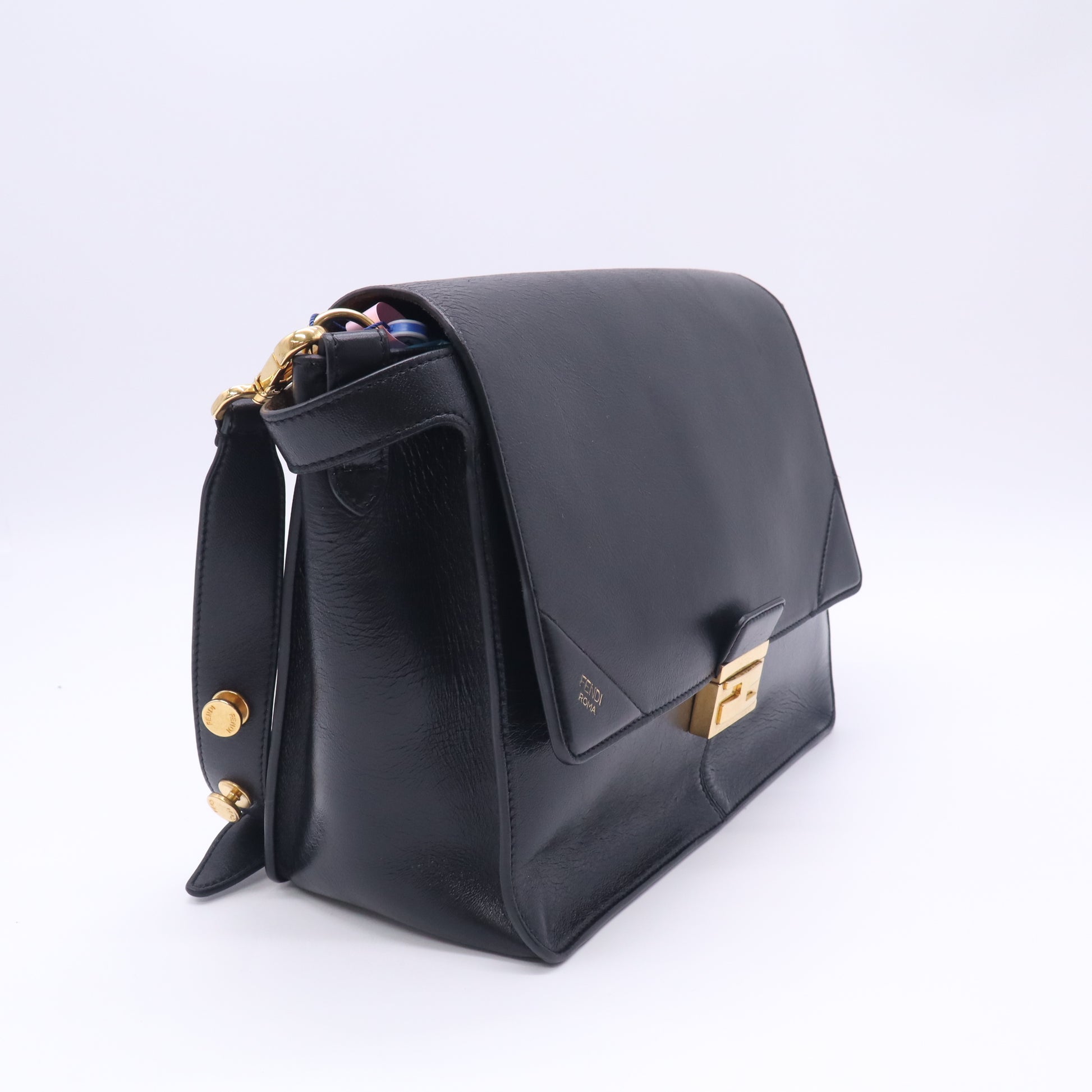 Fendi Agnello Old Shine Large Kan U Shoulder Bag Black twins LDJ5807