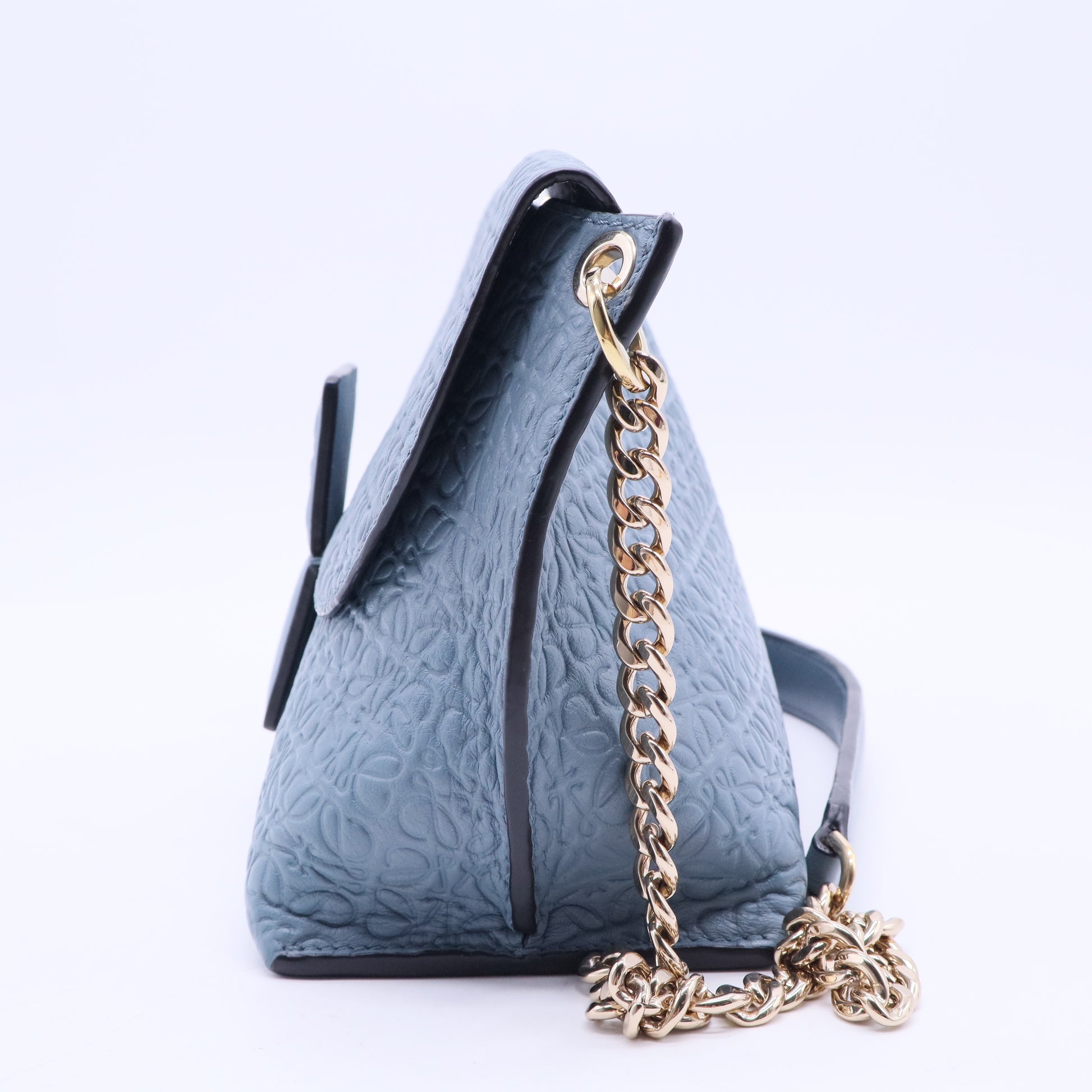 Blue Signature Embossed Leather Flap Shoulder Bag B20249