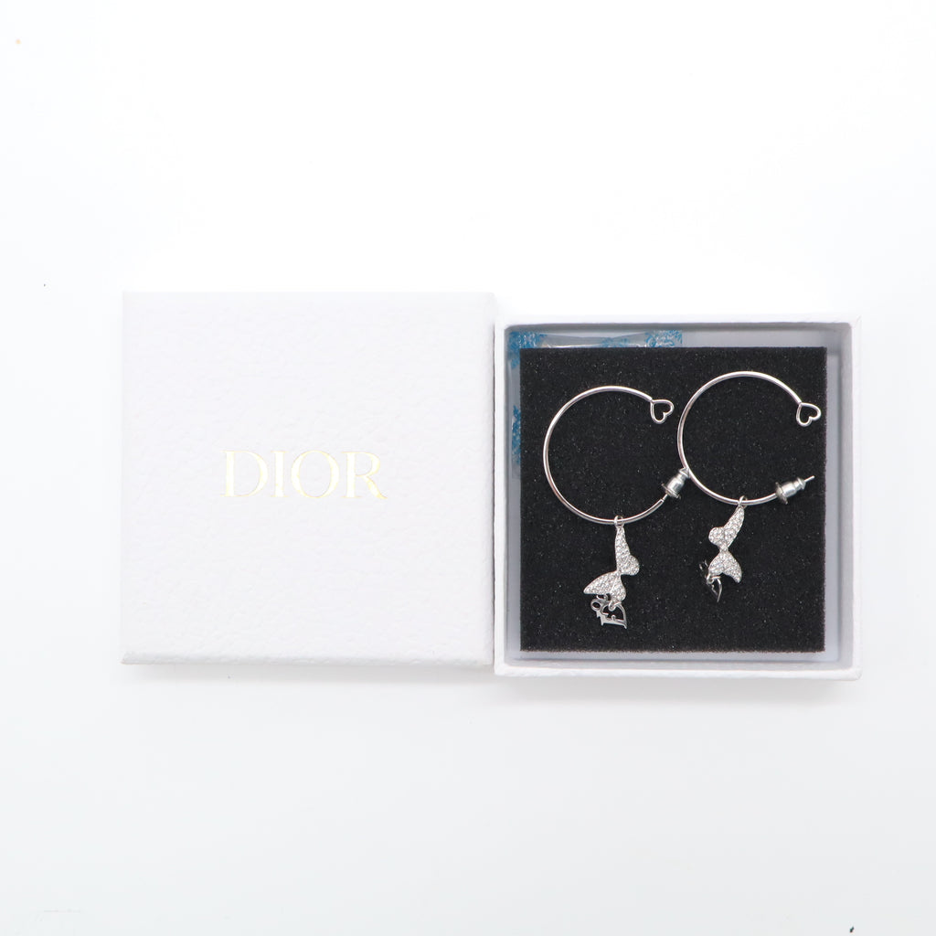 Christian Dior Metal Crystal Butterfly Logo Hoop Earrings W21610