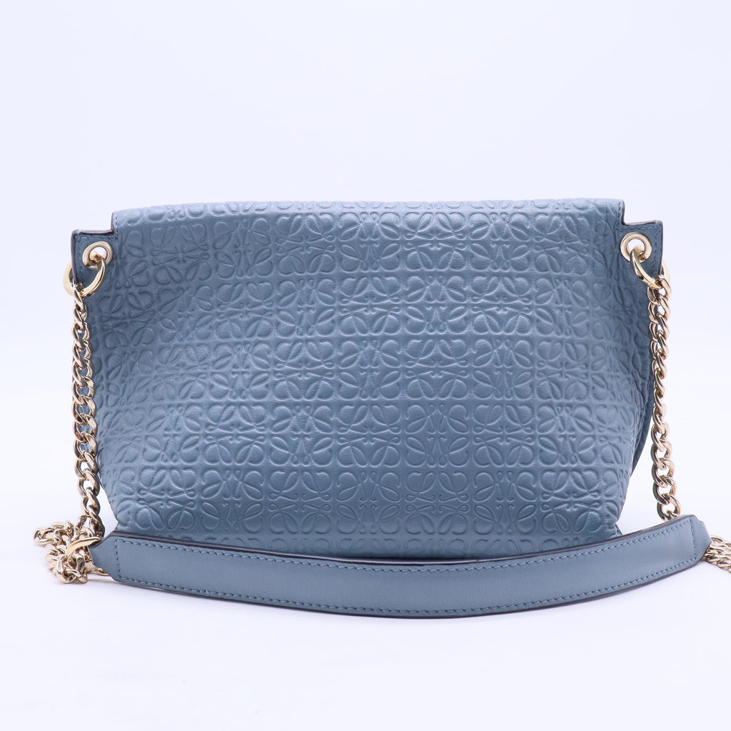 Blue Signature Embossed Leather Flap Shoulder Bag B20249