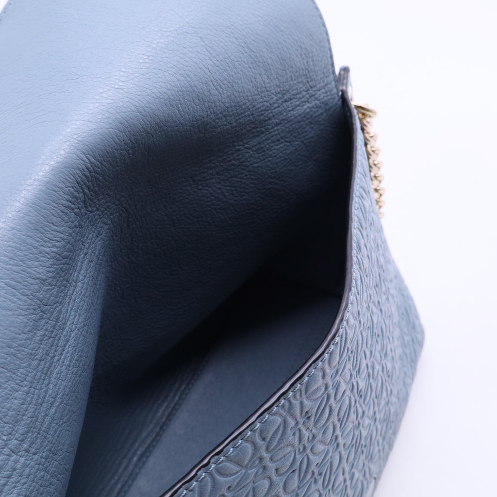 Blue Signature Embossed Leather Flap Shoulder Bag B20249